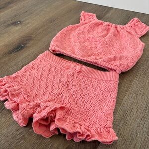 Janie and Jack Pink Gate-away Crochet Top and Shorts Matching Set Size: 3T